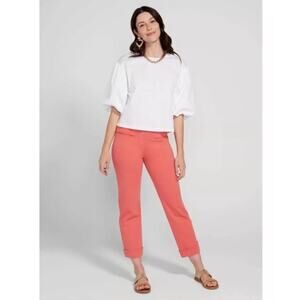 Betabrand Trouser Crop Medium Coral Pull On Pink High Rise Elastic Waist